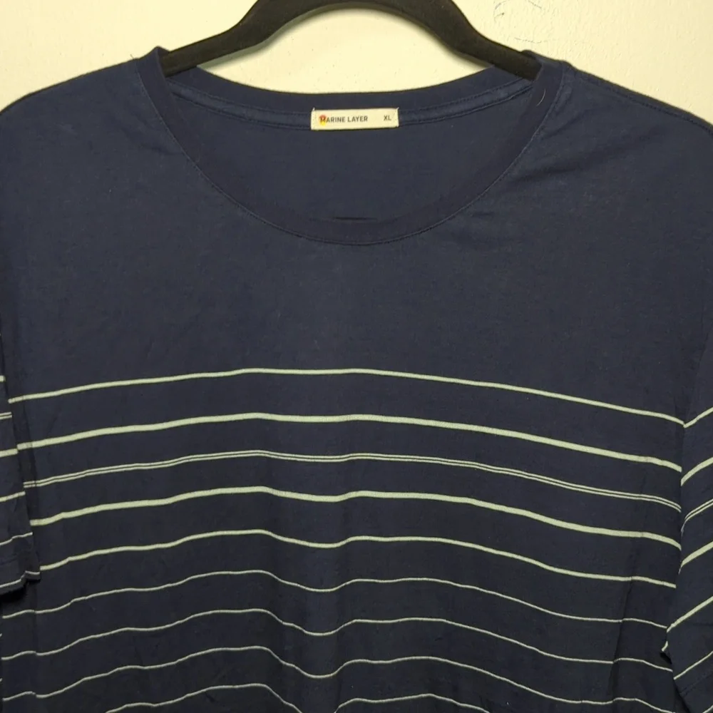 Marine Layer Men's Striped Short Sleeve Tee Navy + White Cotton Modal Size XL - Picture 2 of 6